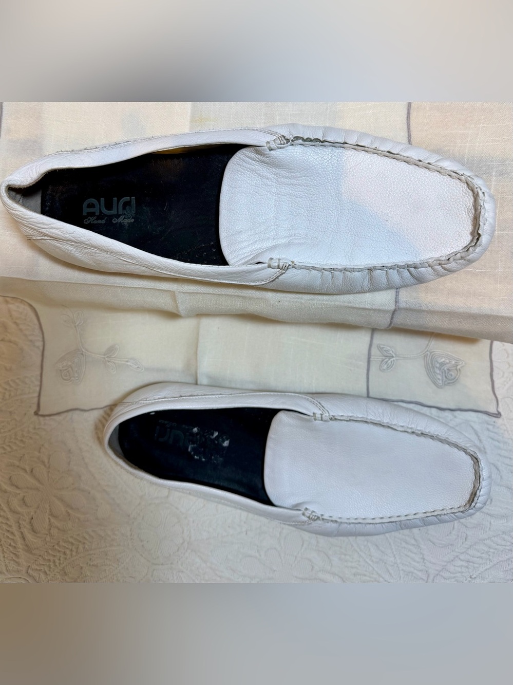 Auri Andreas White Leather Slip-On Loafers EU 44 US 11 Handmade Euro summer luxe